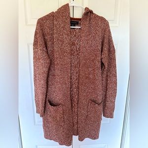 TAHARI Hooded Open Tight Knit Cardigan size M